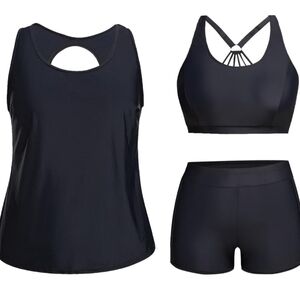Black Plus Size 3 Piece Tankini.